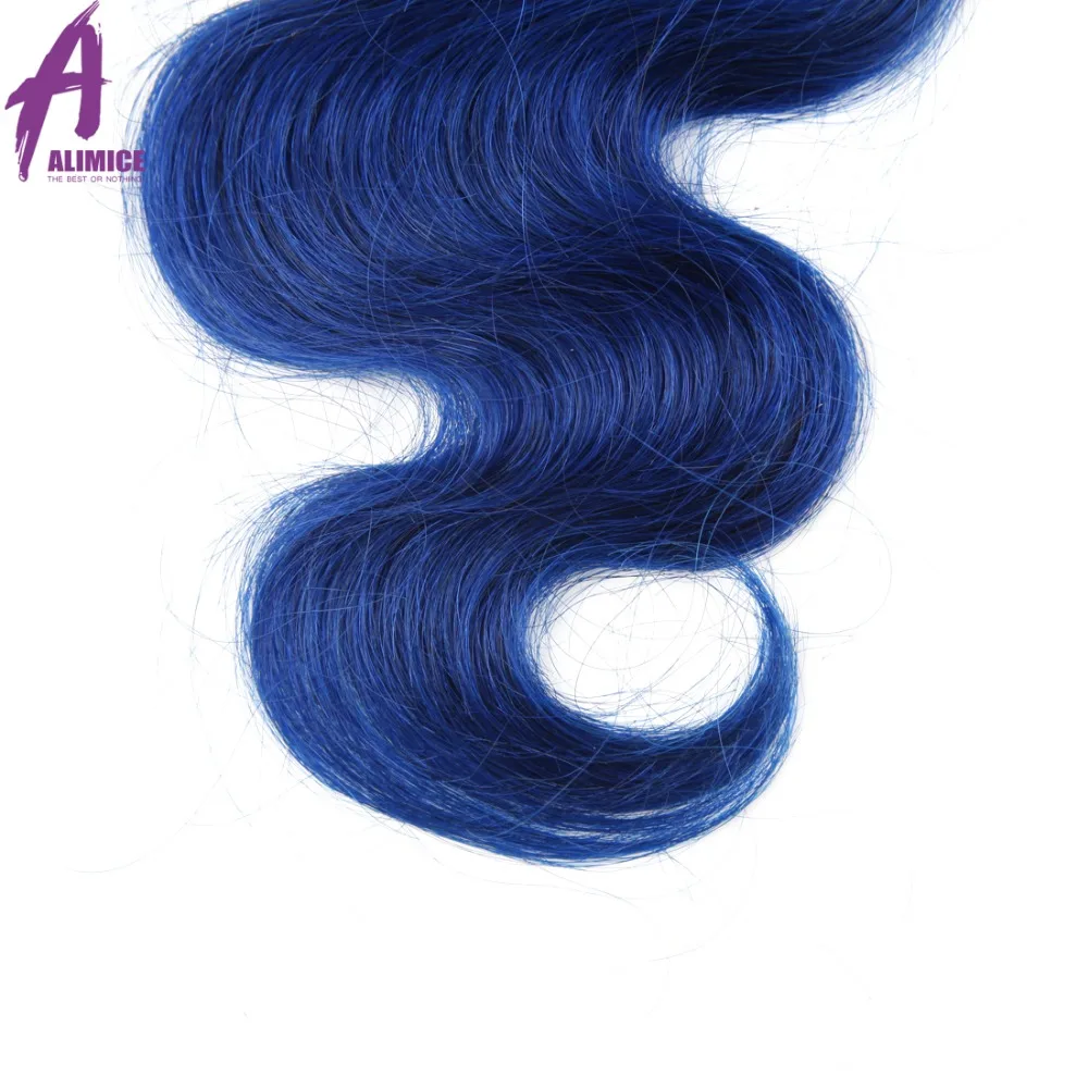 Alimice Ombre Bundles With Closure T1BBlue Colored Two Tone Human Hair Brazilian Body Wave Hair 3 Bundles With Closure 4PcsLot (15)