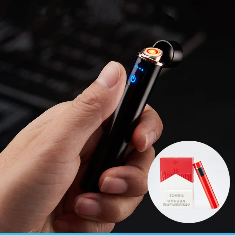 

Mini Portable Cigarette Lighter Ultra-thin USB Electronic Lighter LED Smart Touch Windproof Plasma Lighter Men Gift