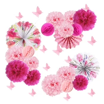 

15pcs Wedding Decoration Tea Party Tissue Paper Pom Pom Flowers Floral Paper Pinwheels Rosettes Fans Butterfly Wall Stickers