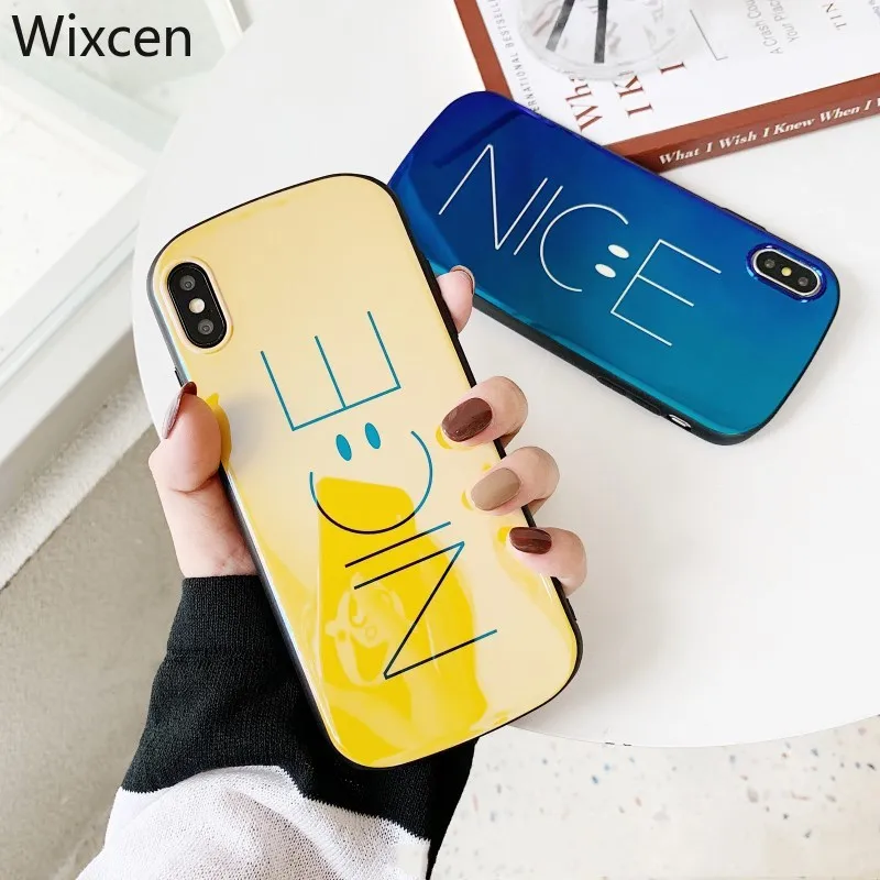 

Korea Simple Letter Print Soft Tpu Case for Iphone Xs Max Xr Yellow Blu Ray Case for Iphone 7 8 Plus 6s X Shiny Back Cover