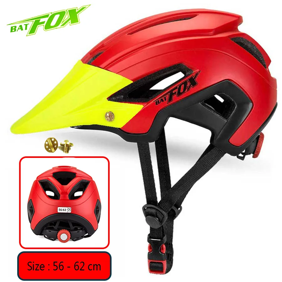 BATFOX Bicycle Helmet Men Women MTB Cycling Helmet Ultralight Big Visor Breathable Road Bike Helmet Outdoor Sport Ridding Helm - Цвет: Red-Green