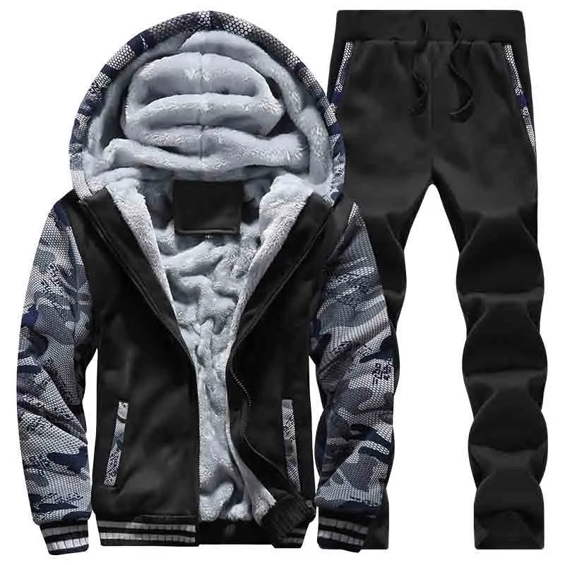 2019 зимняя куртка Для мужчин куртка + брюки костюм толстый внутренний флис шерсть лайнер Толстовка ММА спортивная куртка мужская толстовка