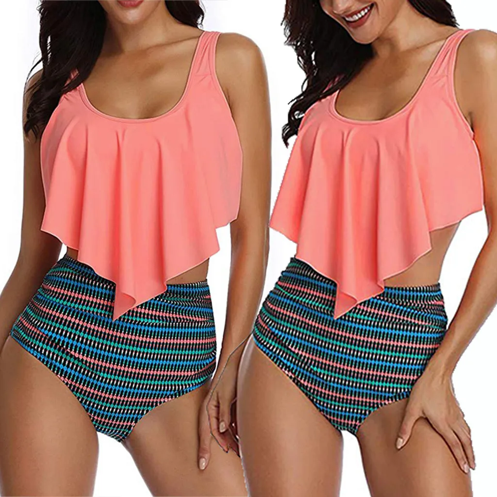 

Bikinis 2019 mujer Women Two Piece Plus Size Sexy Backless Halter Beach Printed Swimwear Set Cover-ups micro stroje kapielowe