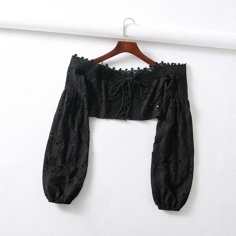 

New Arrival Summer Women Sexy Off Shoulder Vintage Lace Bandage Blouse Beach Casual Tee