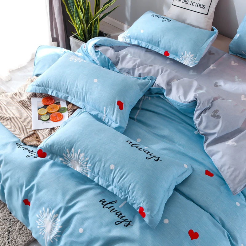 ParkShin Love Heart Duvet Cover Flat Sheet Pillowcase 3/4PCS Blue Bedding Set Gray Bed Linens Double Queen King Comforter Cover