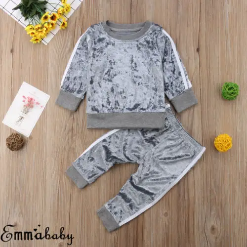

2Pcs Casual Toddler Kids Baby Girl Velvet Top Sweatshirt Pants Outfit Clothes Set