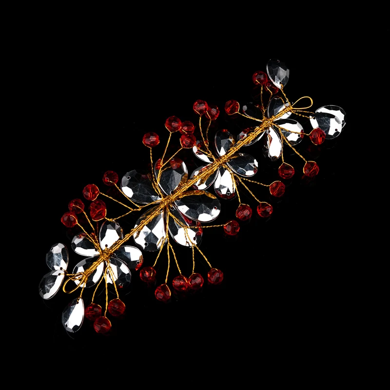 Bridal Headwear Fashion Red Crystal Beads Hairband Wedding Handmade Flower Headband For Bride