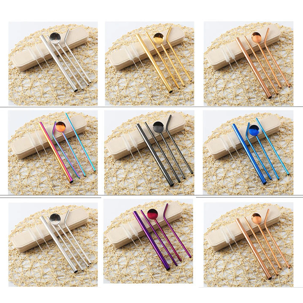 Reusable Metal Straws Drinking Drinks Straw with Cleaning Brush Stainless Steel Brush Resistant Straight Folded Party Accessory