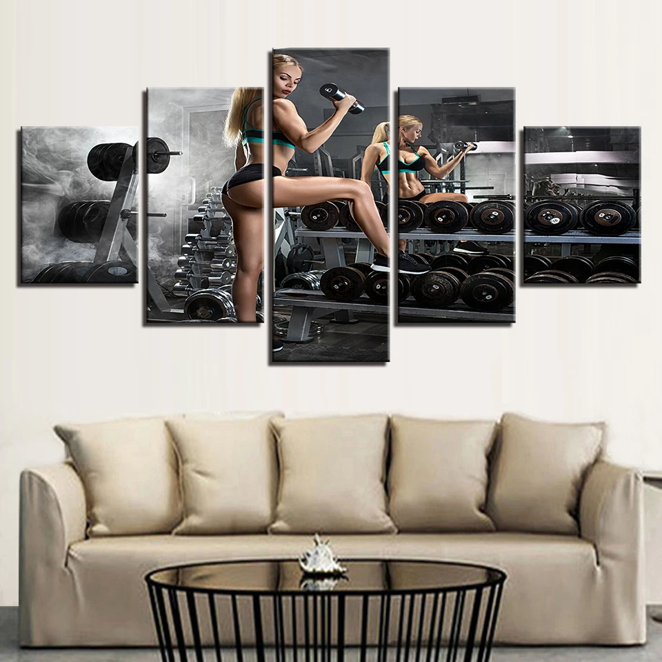

Canvas Painting Wall Art Framework HD Prints 5 Pieces Dumbbells Fitness Pictures Bodybuilding Hot Sexy Open Poster Bedroom Decor