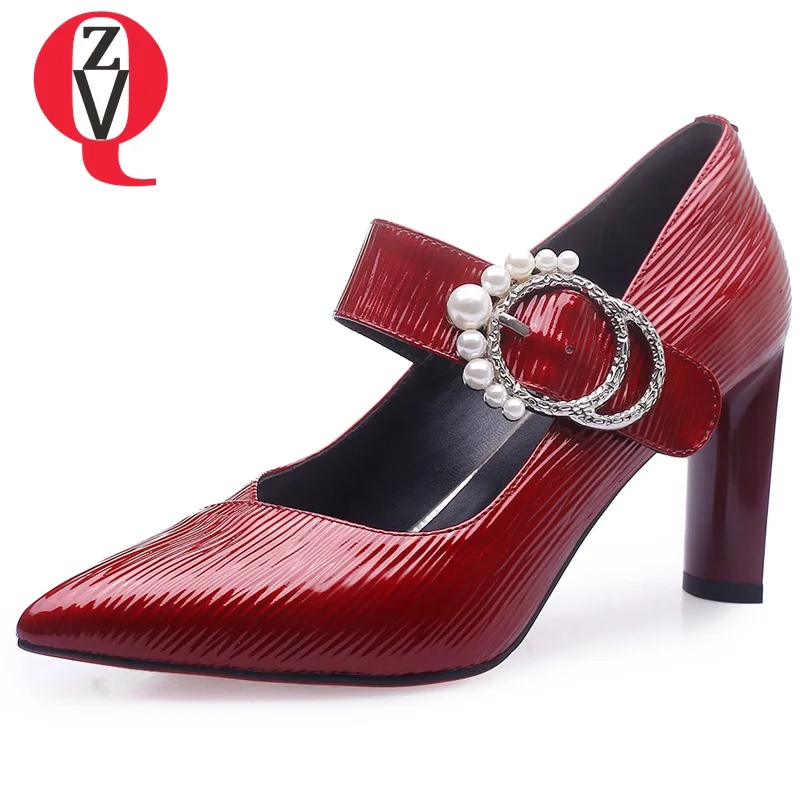 

ZVQ ladies sexy heels women ankle buckle pumps black wine red pointed toe fashion high heels shoes 2019 woman new buckle pumps
