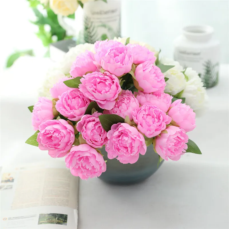 Flone Artificial Peony Floral Fake Silk Flower Simulation Peony Buds Flowers Bouquet Fake Flower Wedding Home Party Decoration (2)