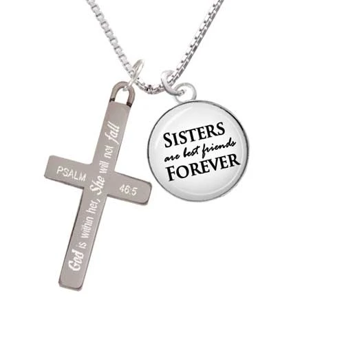 Domed Sisters are Best Friends Forever - She will not Fall - Cross Necklace (1)