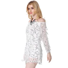 2017 new fashion dress women Evening Club Party Sexy Sequin Chiffon Long Sleeve dresses slash neck female clothing Spring Autumn