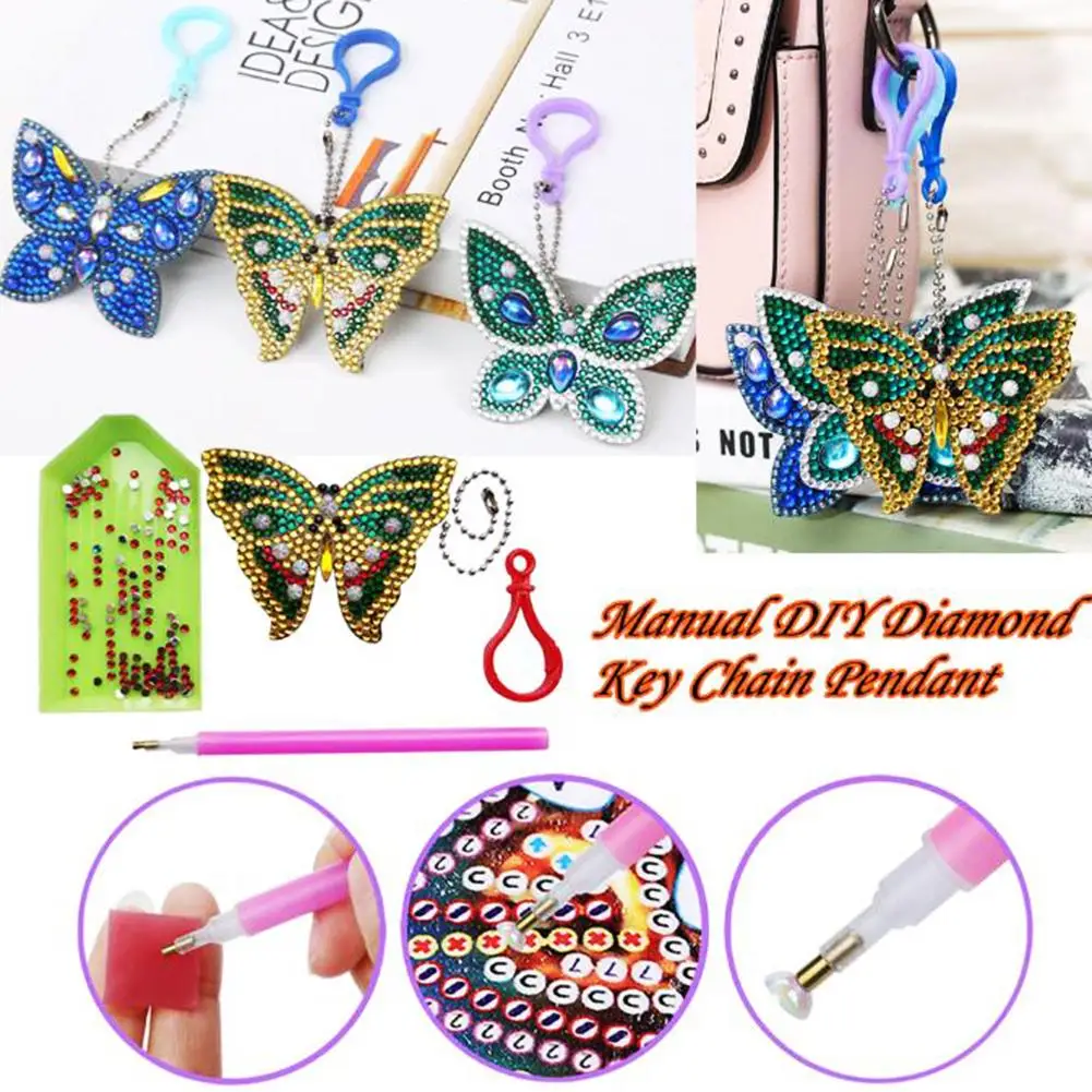 3Pcs DIY Diamond Painting Butterfly Key Chain Keyring Bag Hanging Pendant Decor