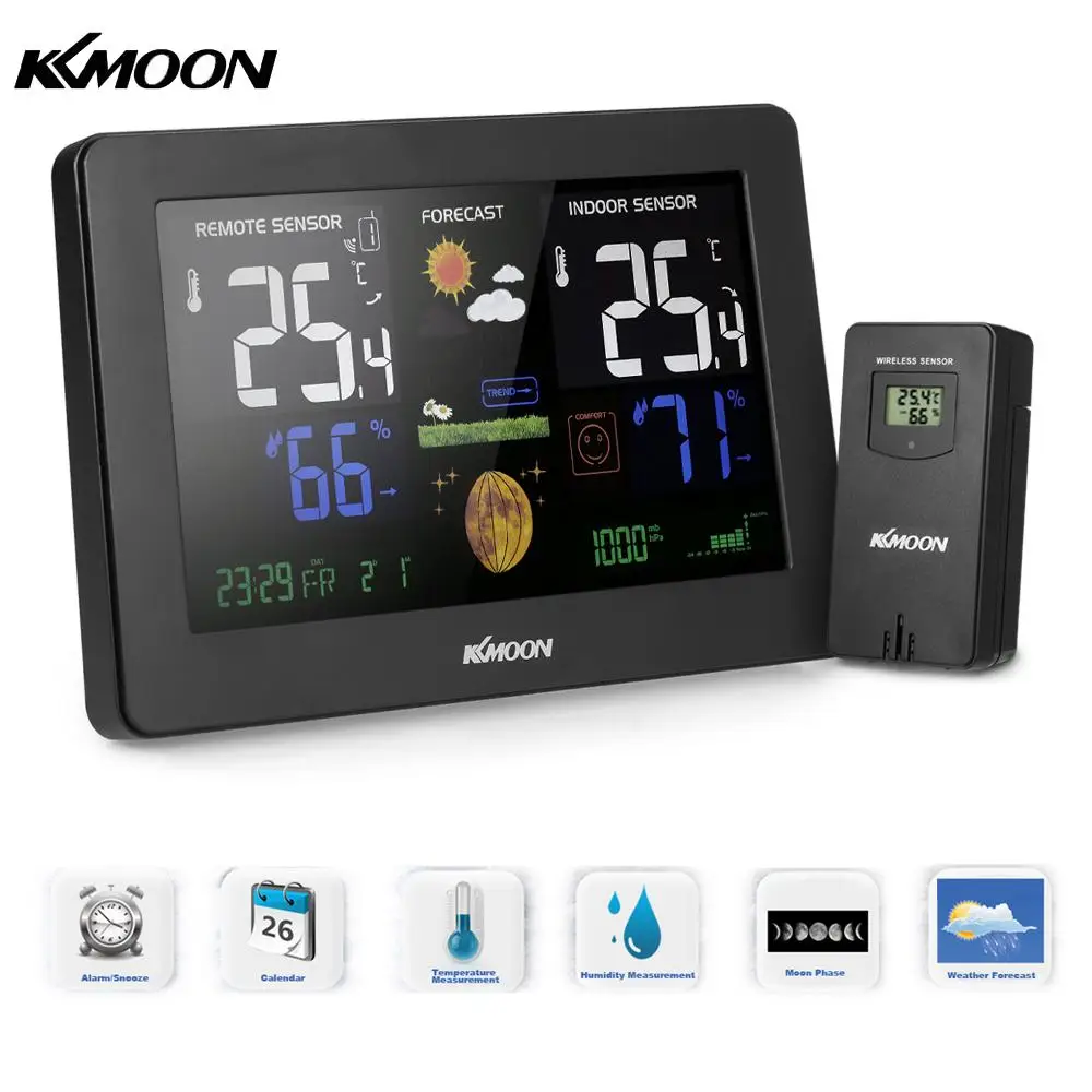 

KKmoon Multi-functional Wireless Weather Station Color LCD Weather Forecast Clock Indoor Outdoor Thermometer Hygrometer
