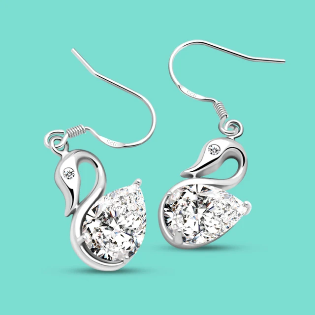 925 Sterling Silver Earrings Lady S Elegant Swan Pendant Design 925 Sterling Silver Earrings Lady S Elegant Swan Pendant Design Zircon Charm Jewelry Solid Earring