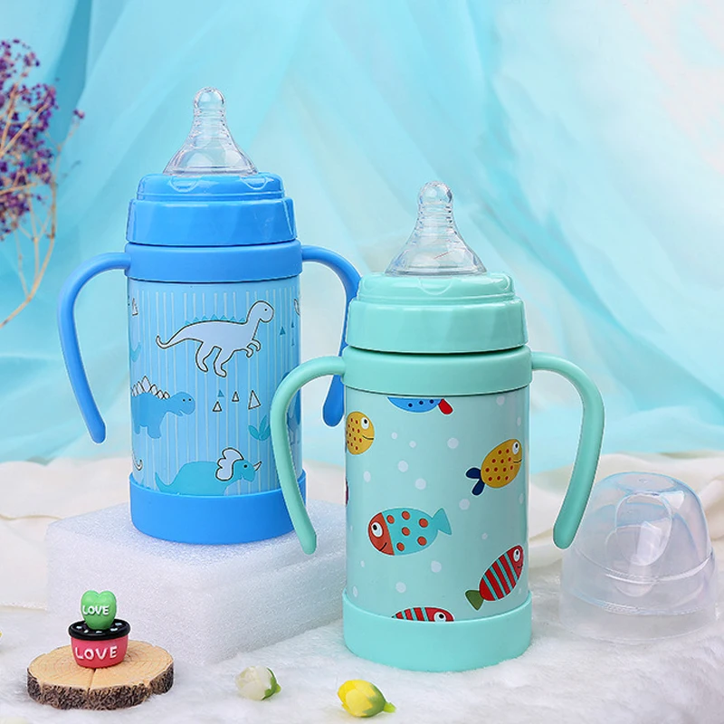 BearKnight Stainless Steel kid Straw Thermos Vacuum Flasks Baby Trainer