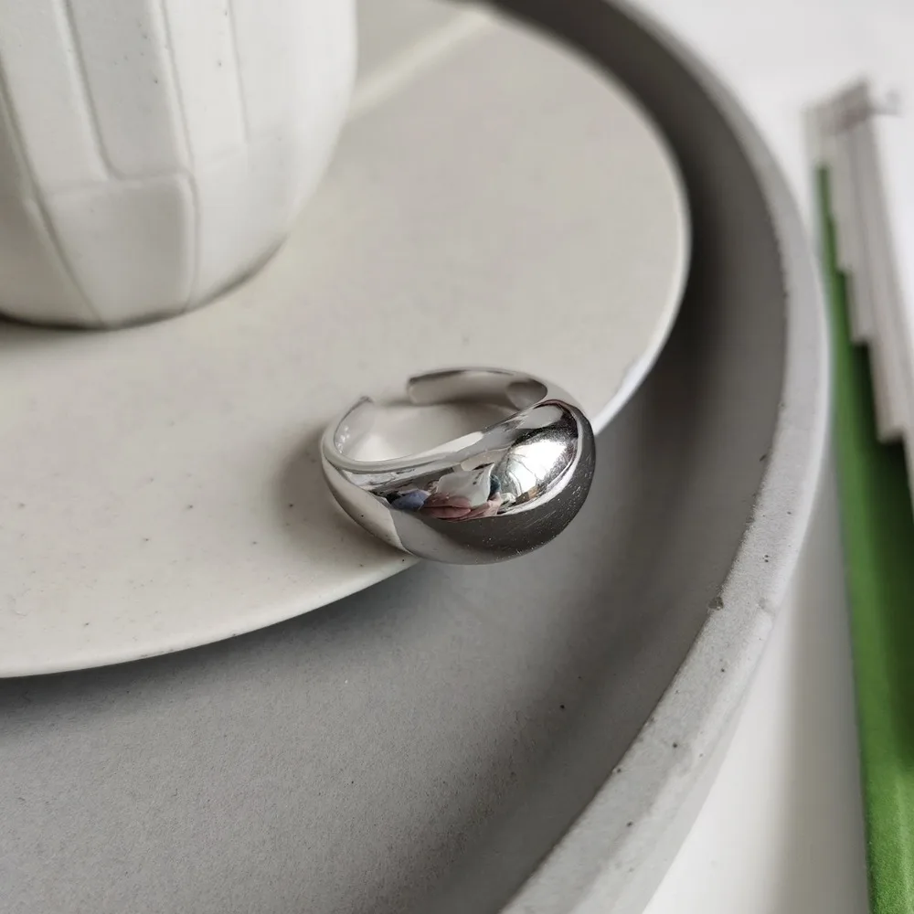 Минималистичное подлинное Серебро S925 пробы, ювелирные украшения, неправильное Выпуклое глянцевое гладкое округлое кольцо, регулируемое TLJ583