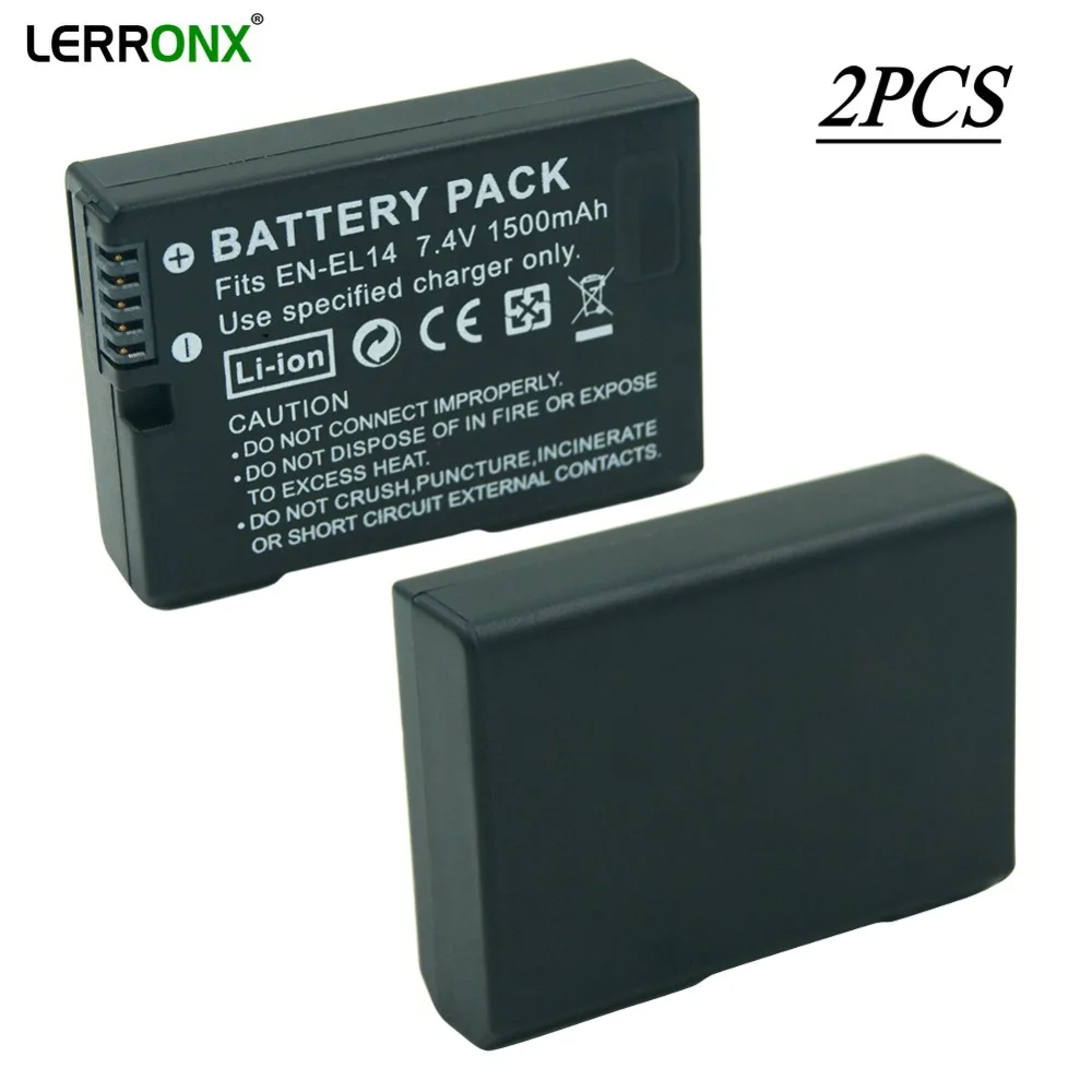 

2PCS EN-EL14 EN-EL14A ENEL14 7.4V 1500mAh Li-ion Rechargeable Camera Battery for Nikon D3100 D3200 D5100 D5200 D5300 P7100 P7800
