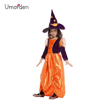 

Umorden Halloween Purim Carnival Cute Orange Pumpkin Witch Sorceress Girl Costume Cosplay Party Masquerade Fantasia Dress G-0164