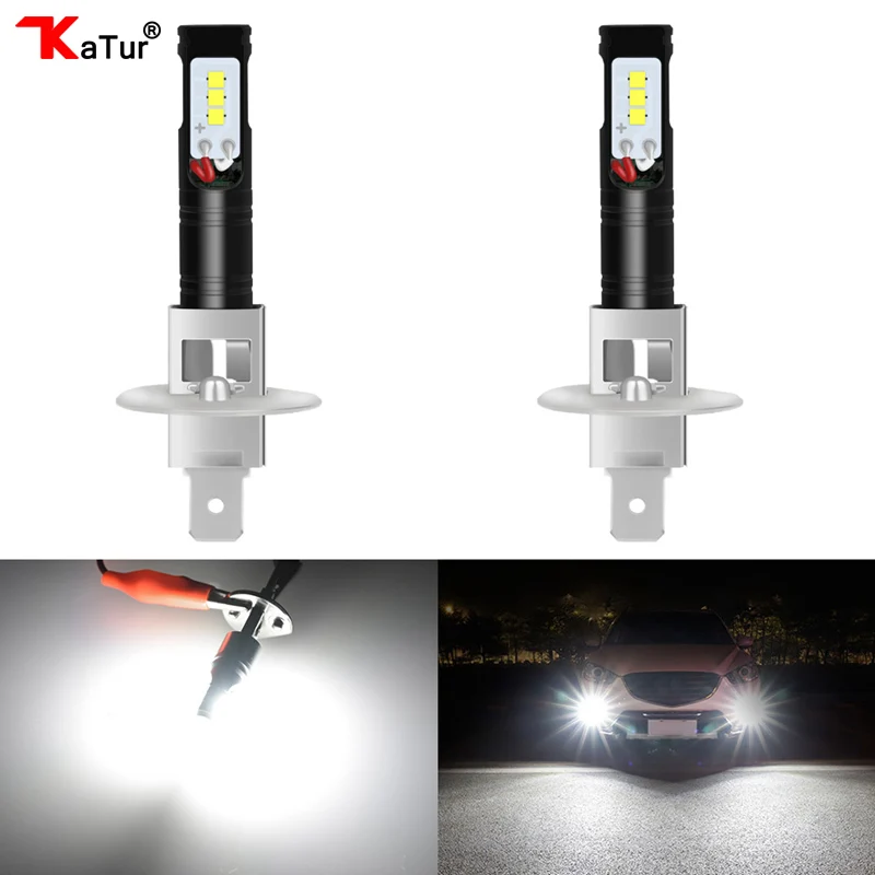 

Katur 2pcs H1 LED Fog Light Bulbs Conversion Kit Super Bright 1600Lm 6500K White Automobiles Car-Styling Driving Runing Lights