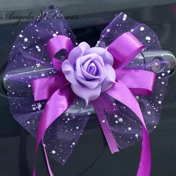 

6Pcs/set Wedding Car Decoration Bow-knot Flower White Dot Yarn Ornaments Event Placement Tied Decor Wedding Accessories Supplies