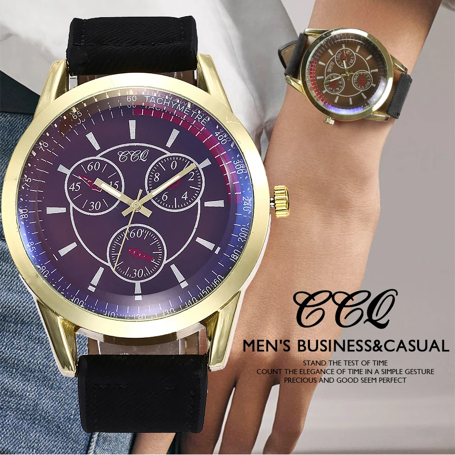 

CCQ Luxury Brand leather Men Watch Fashion Military Quartz Watch Relogio Masculino Clock Hours 1672