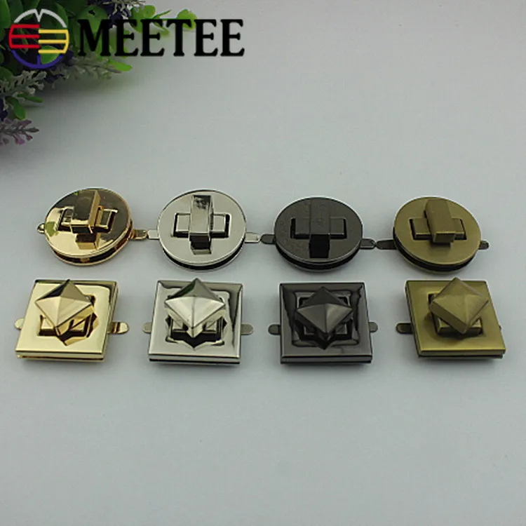 

Meetee 2pcs Metal Metal Bag Twist Lock Square Round Handbags Purse Lock Buckle DIY Bag Luggage Hardware Accessories BD374