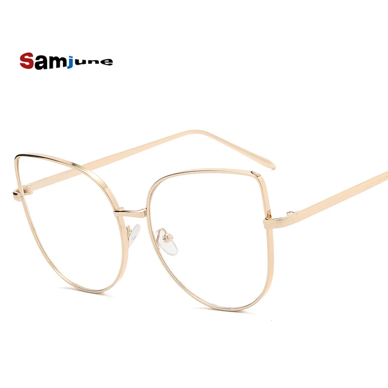 

Oversize Women Metal Cat Eye Glasses Frame Brand Designer Fashion Men Clear Lens Eyeglasses eyewear glasses frame for women