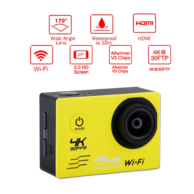 GOLDFOX Wi-Fi действие Камера 4 К 30FPS 30 м Водонепроницаемый Go Дайвинг Pro Спорт Mini DV 1080 P/60fps видео Камера велосипед шлем автомобилей Cam DVR