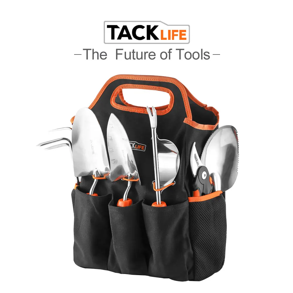 

TACKLIFE Garden Tools Set 7 Piece Stainless Steel Gardening kit Soft Rubberized Non-Slip Handle Durable Storage Tote Bag GGT4A