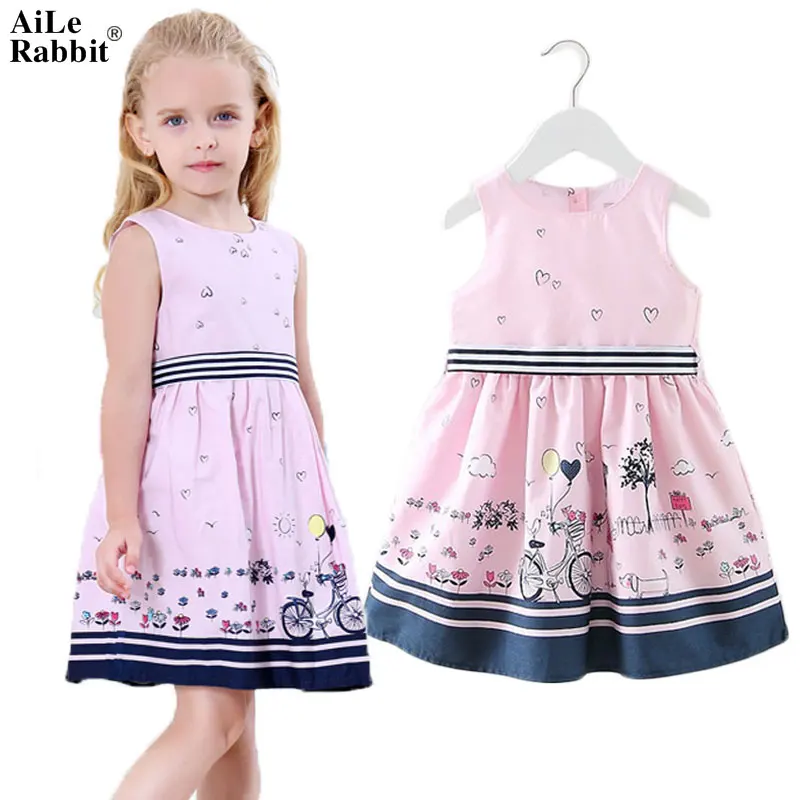 AiLe Rabbit/платья для девочек; детская одежда; Хлопковые Платья с цветочным принтом для езды на велосипеде; платье-майка без рукавов; розовое платье принцессы; k1