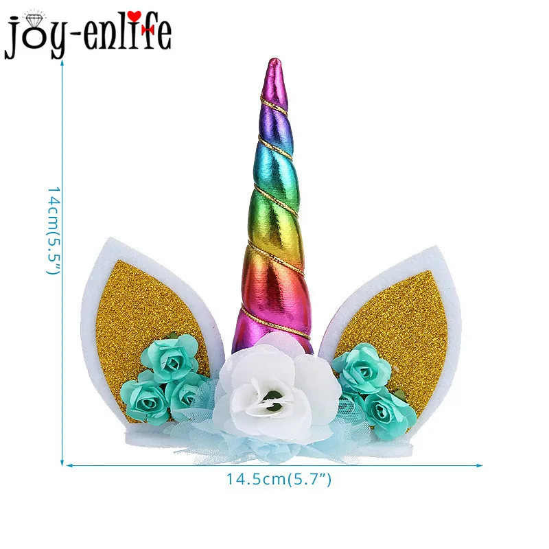 Золотые Единорог рога уши Торт Топперы Единорог вечерние декорирование тортов капкейк топперы День Рождения украшения Детские принадлежности