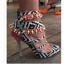 

Newest Design 2017 Summer Peep Toe Hand Made Colorful Ball Decoration Hollow OUT Sandals Special Fashion and Sexy Shoes
