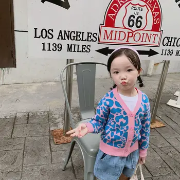 

Spring Autumn Kids Jacket ins hot design Kids Knitted Jacket Sweet knit leopard cardigan baby fashion coat baby sweaters