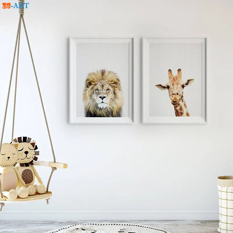 

Modern Minimalist Elephant Giraffe Lion Prints Boy Animal Wall Art Safari African Canvas Painting Kids Room Home Decor Framed