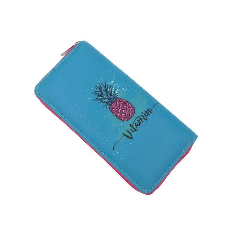 KANDRA New Pineapple Pattern Wallet Women Tropical Business Card Holder Long Zipper Purse Wallet Female Slim Cute Coin Pouch