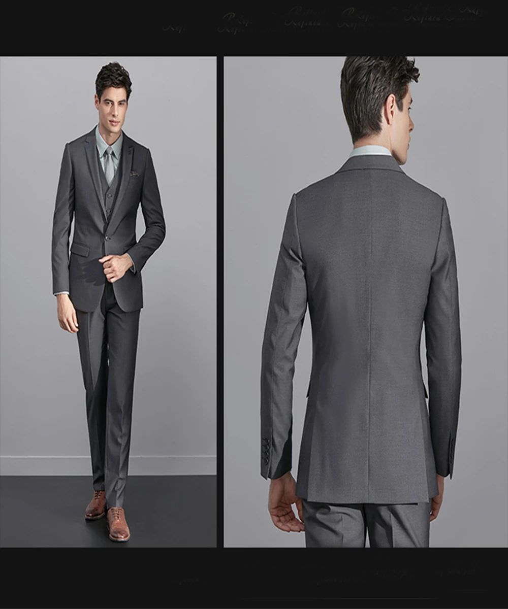 Business Suits Wedding Suits 3Pieces Slim Fit Suits Bespoke Classic Grey Blazer Men Single Breasted Groom Tuxedos Custom Made