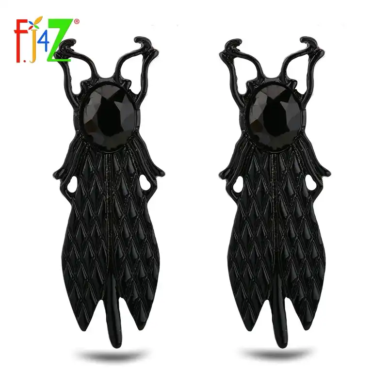 F J4z Nueva Moda Novedosa Pendientes De Tuerca De Fiesta Para Nina Cigarra Negra Animada Con Aretes De Cristal De Roca Para Mujer Accesorios De Joyeria Las Ninas Pendientes De Moda Stud Pendientespendientes De