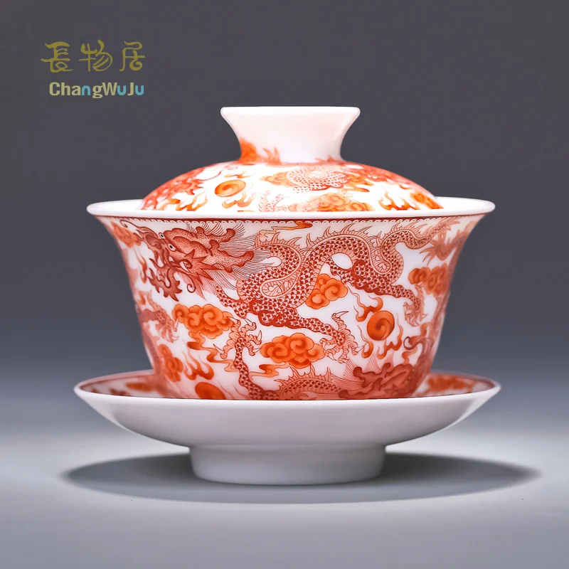 ChangWuJu в Цзиндэчжэнь чашки и блюдца Jinhongxia ручная роспись famile Роза фарфоровая чайная посуда ручной работы чайная чашка с крышкой живопись