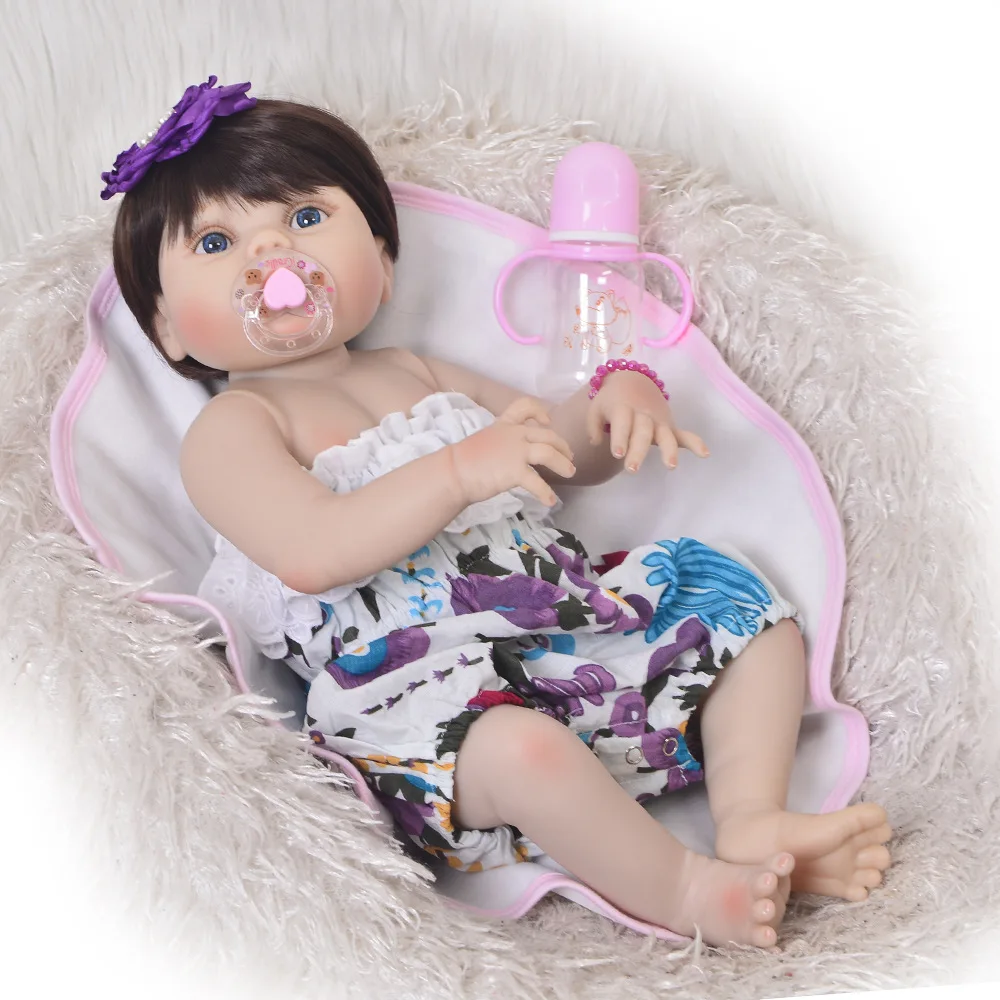 

Full Silicone Reborn Baby Doll Toy Like Real 22inch Newborn Girl realistic adorable educational Babies Doll Bathe Toy Kid Gift