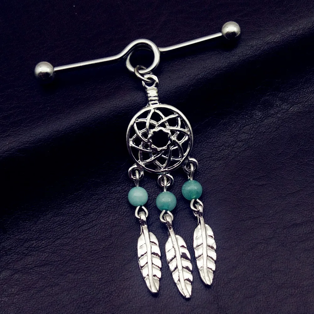 

1pcs Stainless Steel Dream Catcher High quality bead feather Industrial Barbell tragus Cartilage dangle Ear Piercing Jewelry