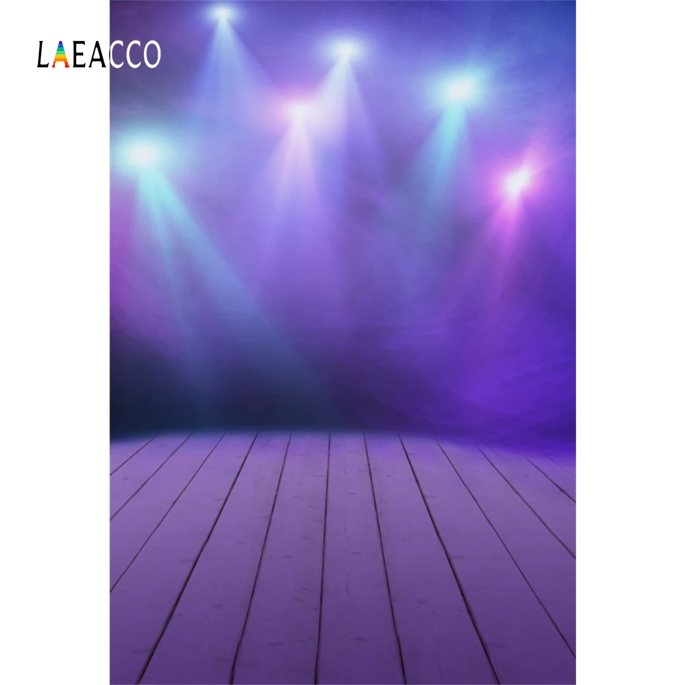 Laeacco Stage Backdrops Bright Spotlights Blue Wooden Floor Children