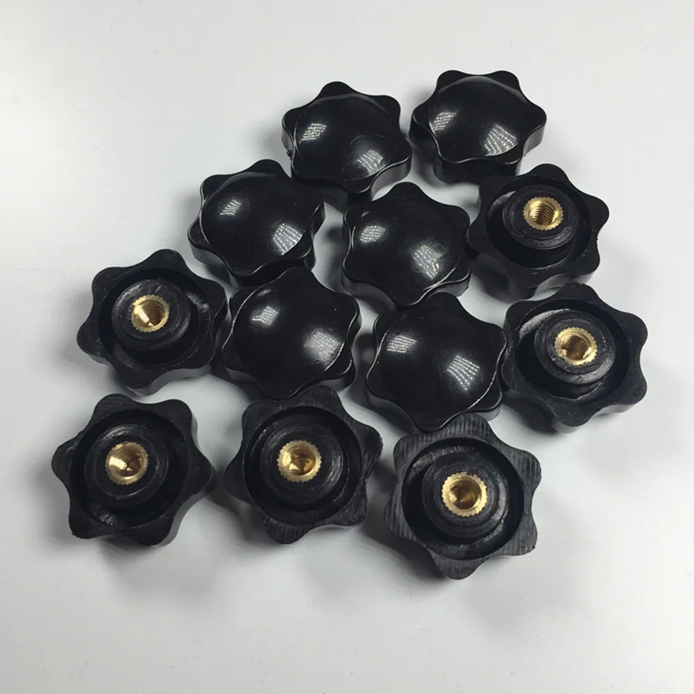 12pcs Black Plastic 32mm Head Diameter 6 Pointed Star Clamping Knobs M6in Pulls from