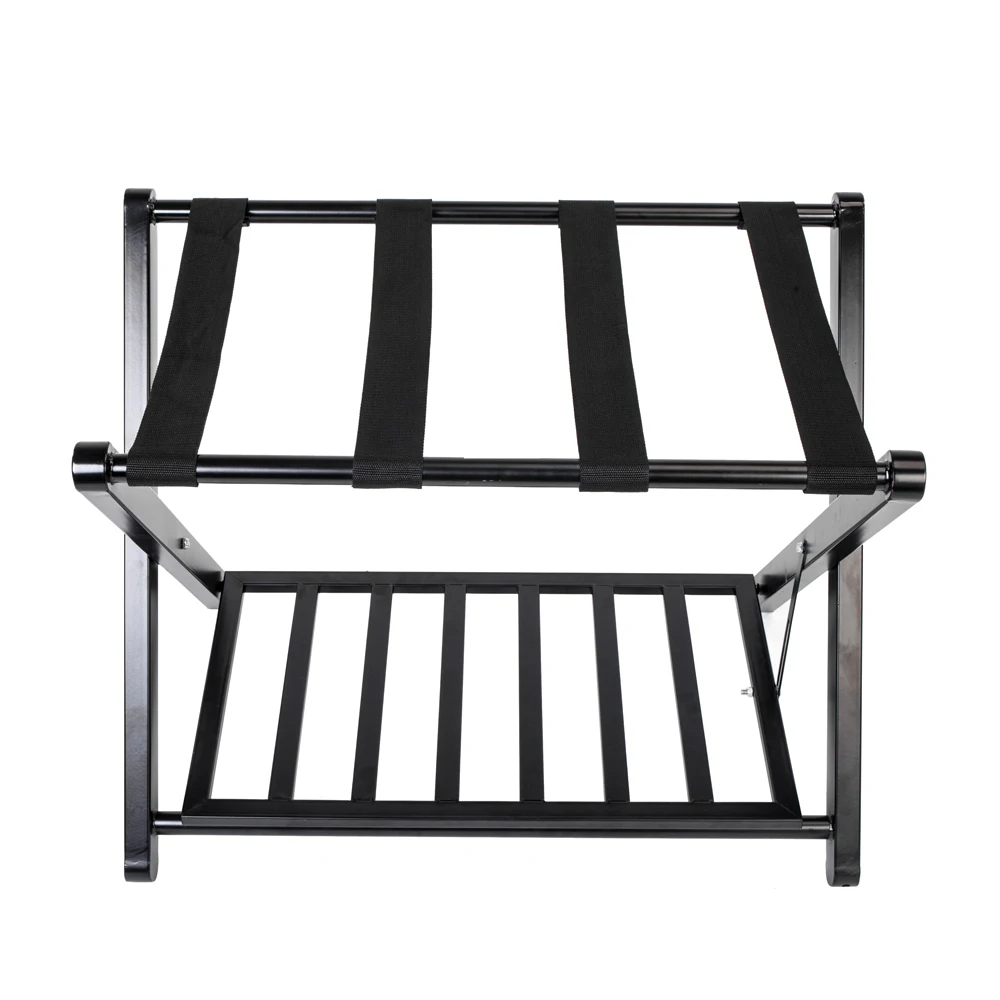 

Portable Iron Stoving Varnish Luggage Rack with Storage Rack Black-US Stock