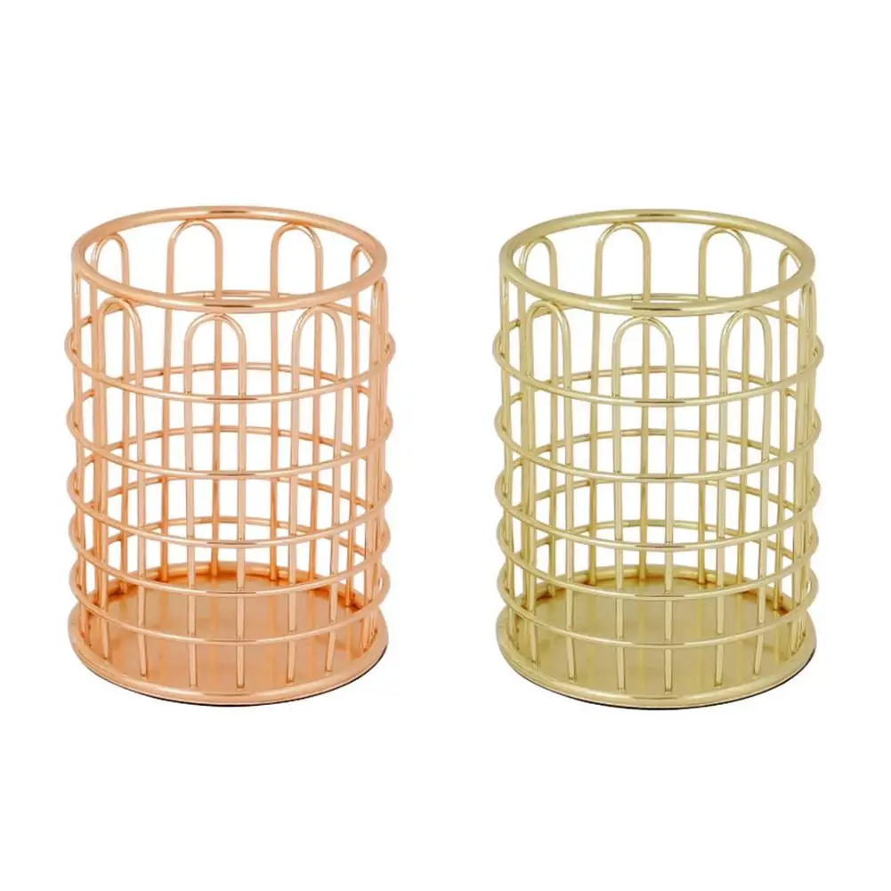 

Rose Gold Wire Net Pencil Holder Round Iron Mesh Pen Cup Stationery Organizer Desk Sorter For Office Home School 40