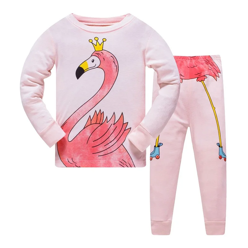 Children Super Owl Warm Cotton Clothing Suit Baby Girls Deer Pyjamas T-shirt Stripe Pants 2pcs Kids Pajamas Set