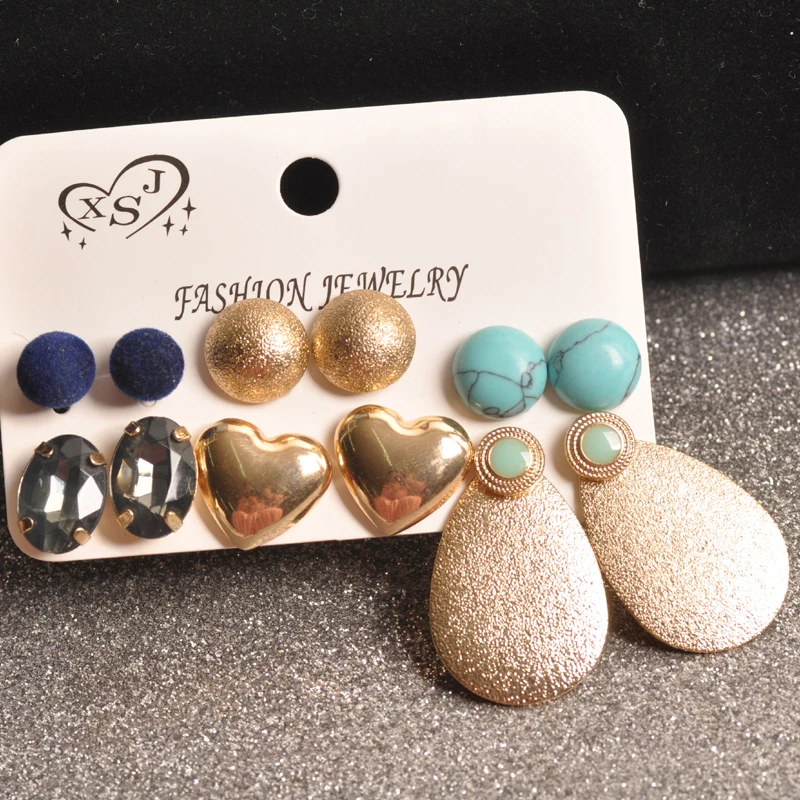 

New fashion women's jewelry wholesale girls birthday party heart mix and match 6 pairs / set earrings gifts Free Shipping