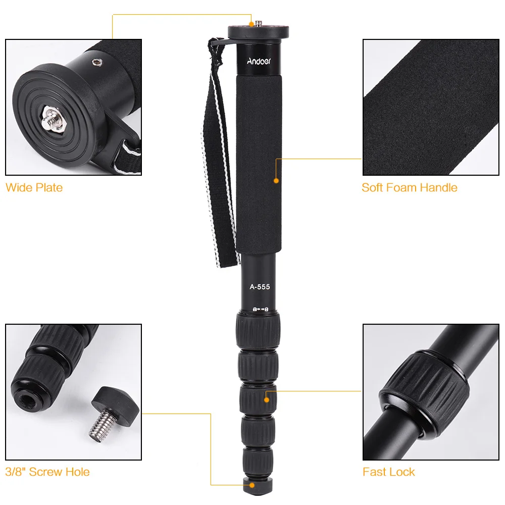 Andoer A-555 6-Section Monopod Compact Portable Photography Aluminum Alloy for Nikon Canon Sony Pentax Camera Max Load