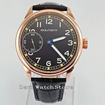 

42mm Black Goutent Mens Rose Gold Case 6497 Hand winding Movement Watch